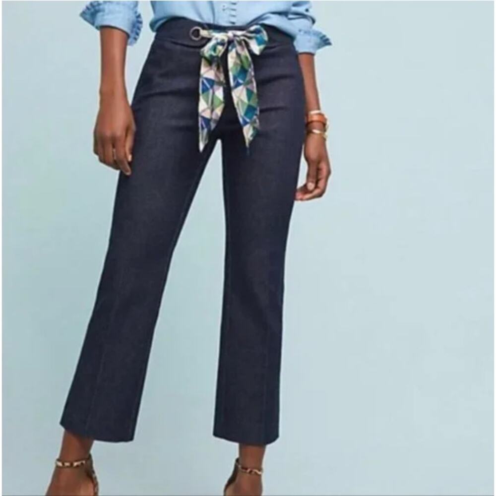 Anthropologie Dark Blue Ankle Jeans with Patterned Tie